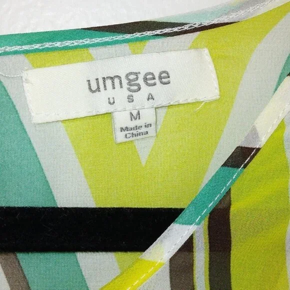 UMGEE COLLECTIONS SHEER GEO PRINT BLOUSE W/ COLD SHOULDER & MID-LENGTH SLEEVES - Picture 6 of 6